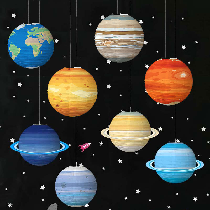 幼儿园太空主题环创八大行星火箭灯笼太阳系星球挂饰生日派对布置