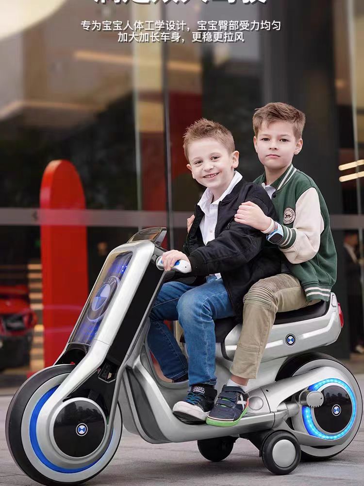 网红儿童电动摩托车大号可坐双人玩具车女宝宝男孩6-12岁充电童车
