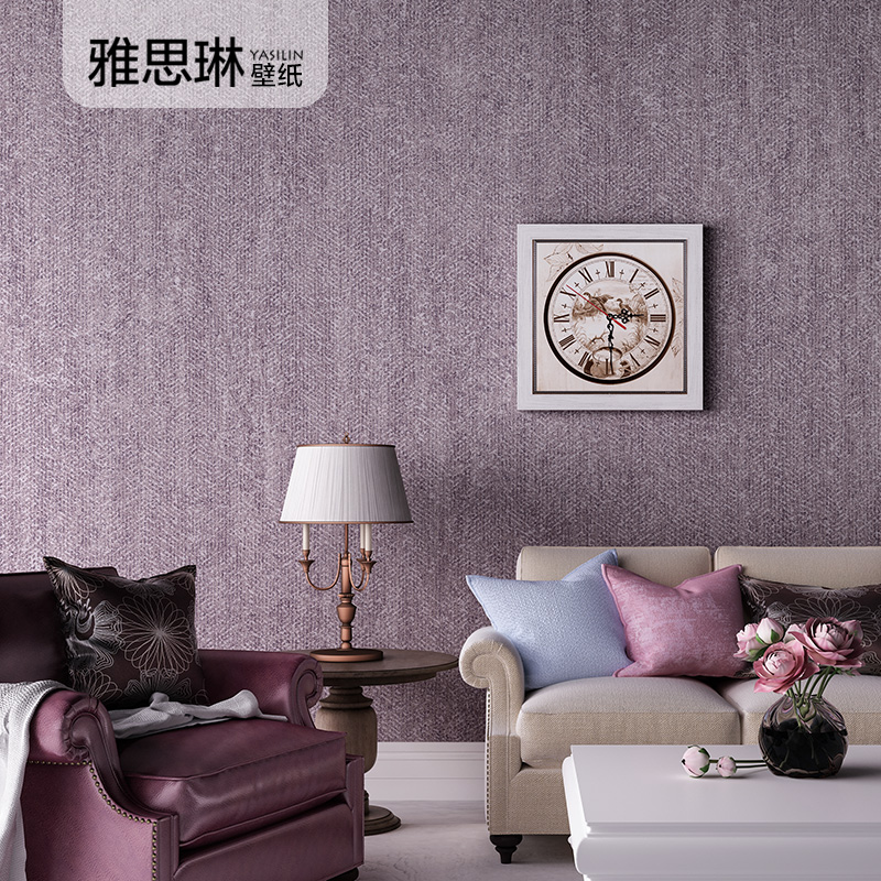 室浅粉色淡紫色墙纸960纺布色纯色北无欧风格房间卧儿童房壁素纸