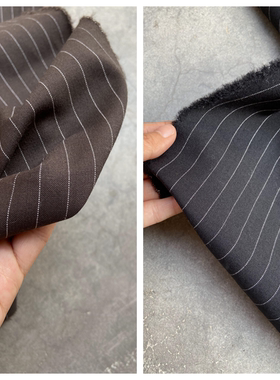 黑色咖色条纹日本产高端纯羊毛春秋精纺面料设计师西装套装布料