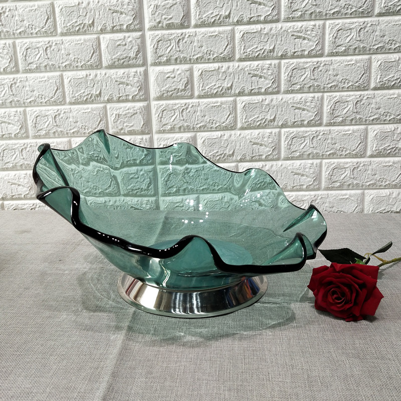 创意钢化玻璃斜口荷花水果盘自助餐冷菜盘子刺身盘鱼生盘海鲜冰盘