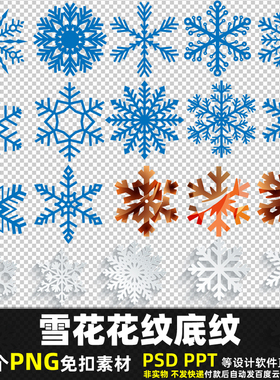 雪花花纹底纹PNG免抠背景素材PSD 圣诞节冬季大雪图标图片打印PPT