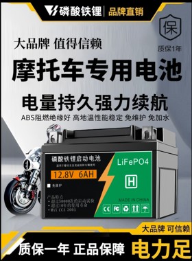 奥多大容量摩托车启动锂电池12V通用锂电瓶125弯梁跨骑踏板车6a8a