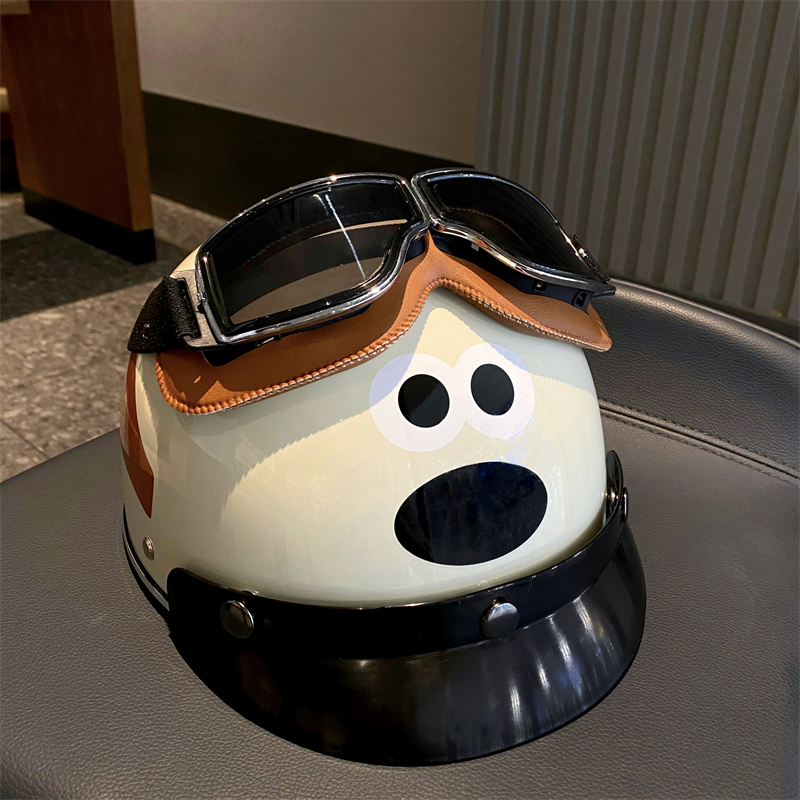 电动电瓶半盔男女情侣头盔创意夏季摩托车卡通哈雷帽可爱狗狗