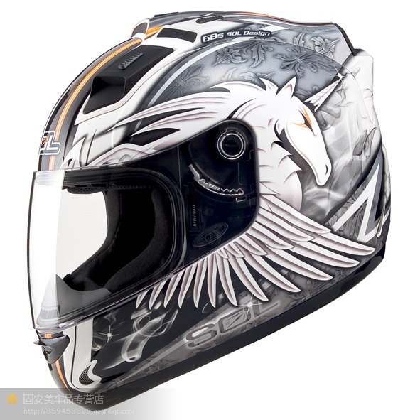 台湾进口SOL摩托车头盔68S白银独角兽街车机车全盔赛车跑盔带闪灯
