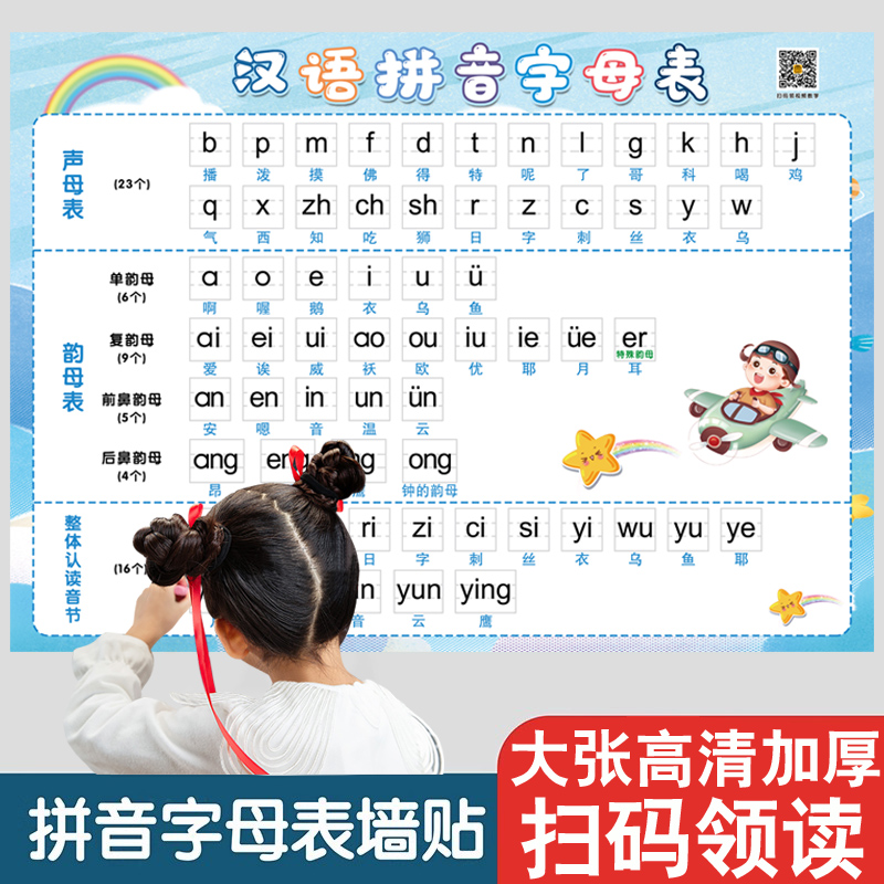 拼音字母表墙贴幼儿汉语拼读训练全表26声母韵母整体认读音节挂图