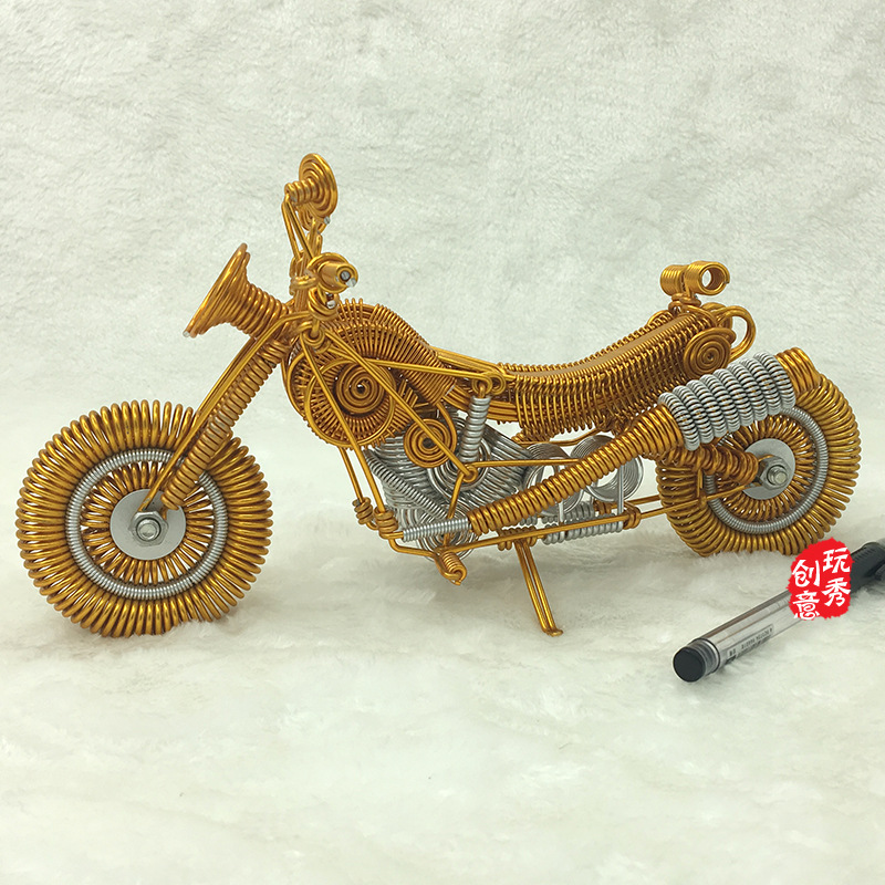 【豪华大哈雷摩托】铝丝铝线编织手工摩托车模型金属工艺品