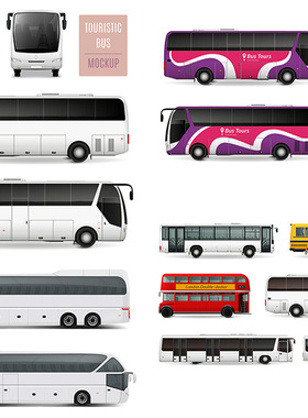 大巴车 双层巴士公交车校车旅游车正面侧面图 AI格式矢量设计素材