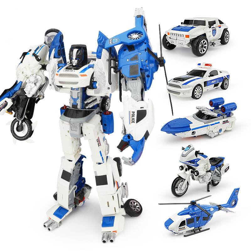 变形玩具合体模型汽车金刚机器人儿童男孩合金摩托警车五合一礼物