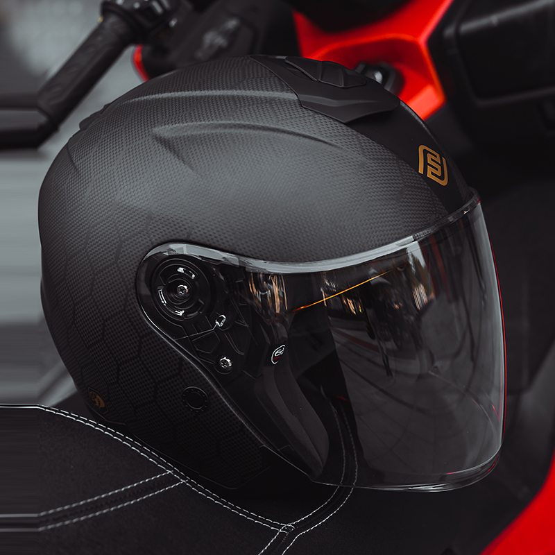FASEED碳纤维半盔FS-736摩托车头盔男女夏季机车双镜四分之三头盔