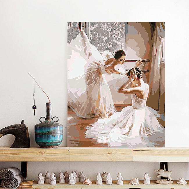 芭蕾舞女孩DIY填充数字油彩画舞蹈室舞者跳舞美女人物油彩装饰画