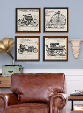 美式乡村复古老式自行车装饰画 玄关书房咖啡厅古董车挂画 壁画