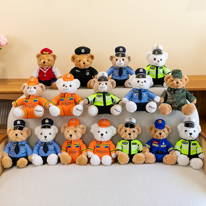 交警小熊公仔警察消防制服玩偶娃娃毛绒玩具汽车摩托车尾部泰迪熊