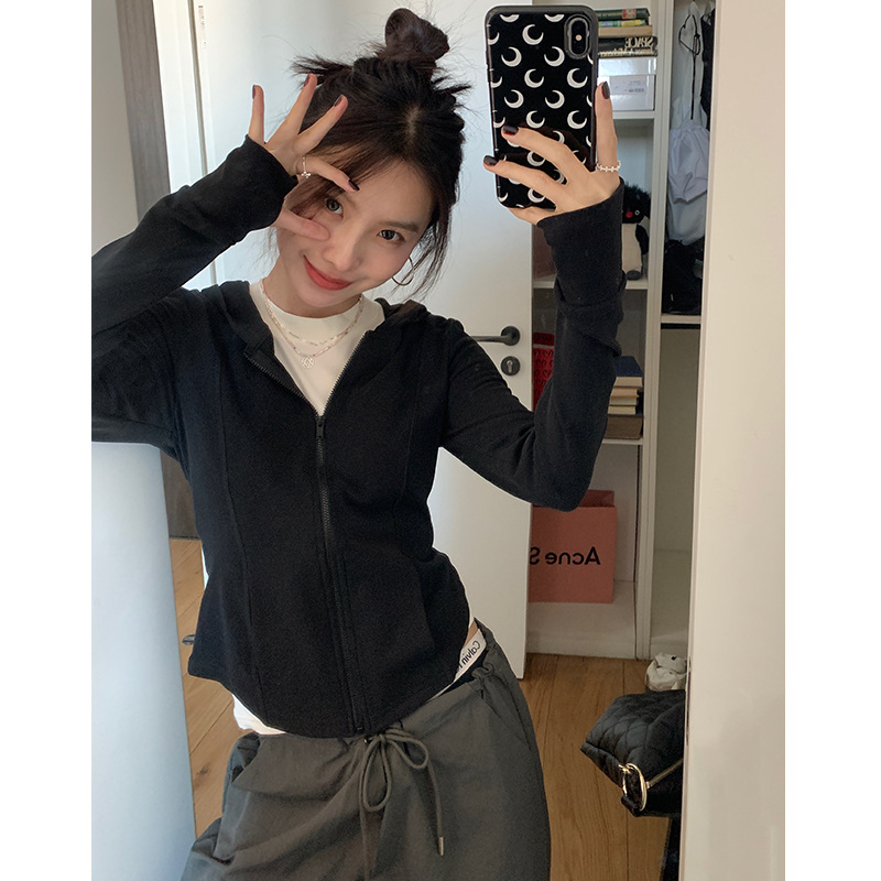 韩系运动套装女2024春季新款ins纯色开衫外套吊带休闲裤三件套