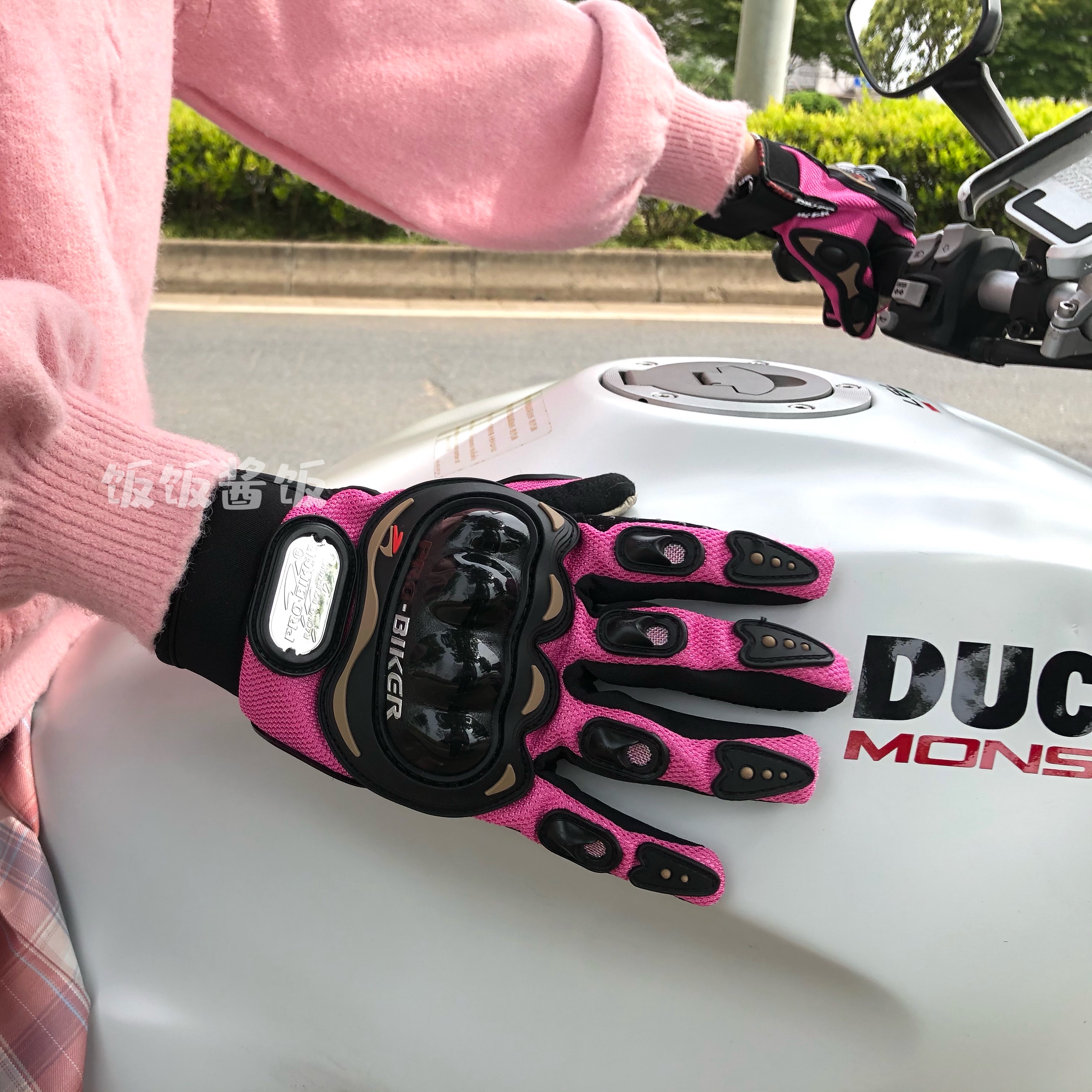 粉色摩托车骑行手套赛车机车越野夏季透气全指装备可爱女骑四季