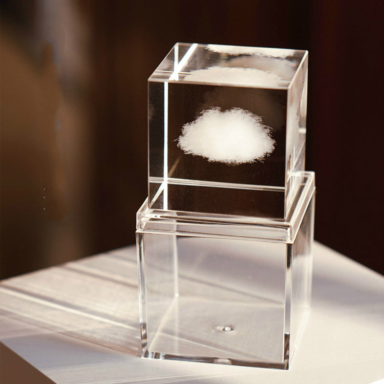 透明感水晶玻璃3D云朵立方体ins风白云小摆件生日礼物天气晴桌面