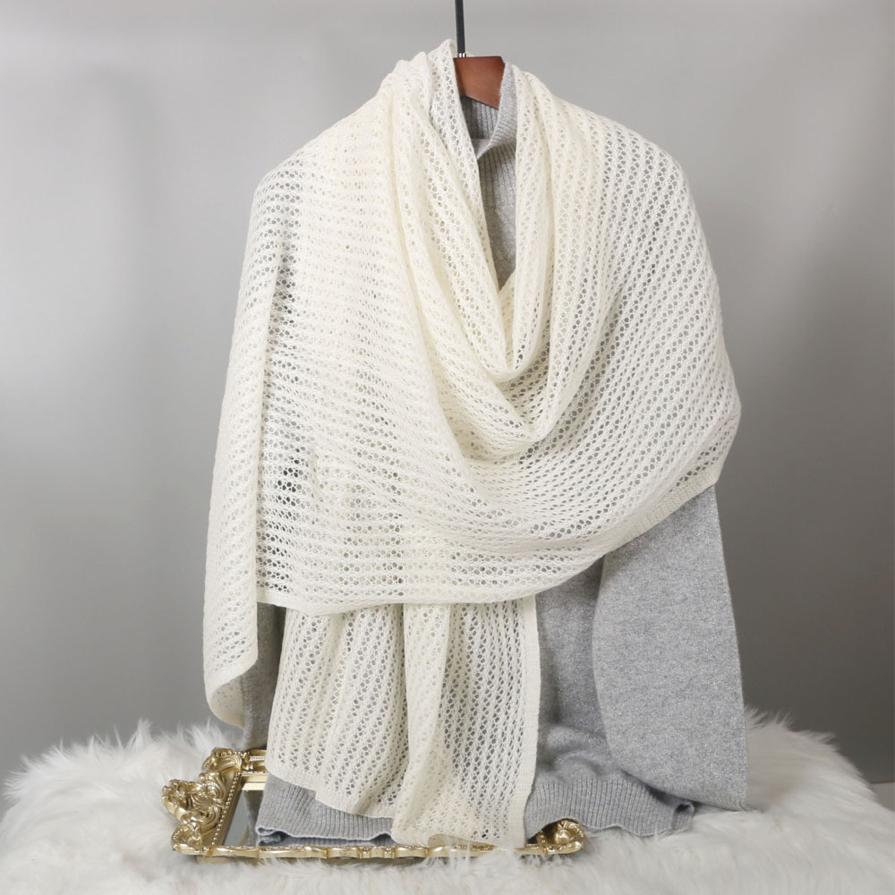 秋冬季保暖舒适针织毛线纯羊毛加大围巾披肩两用韩版纯色学生围巾