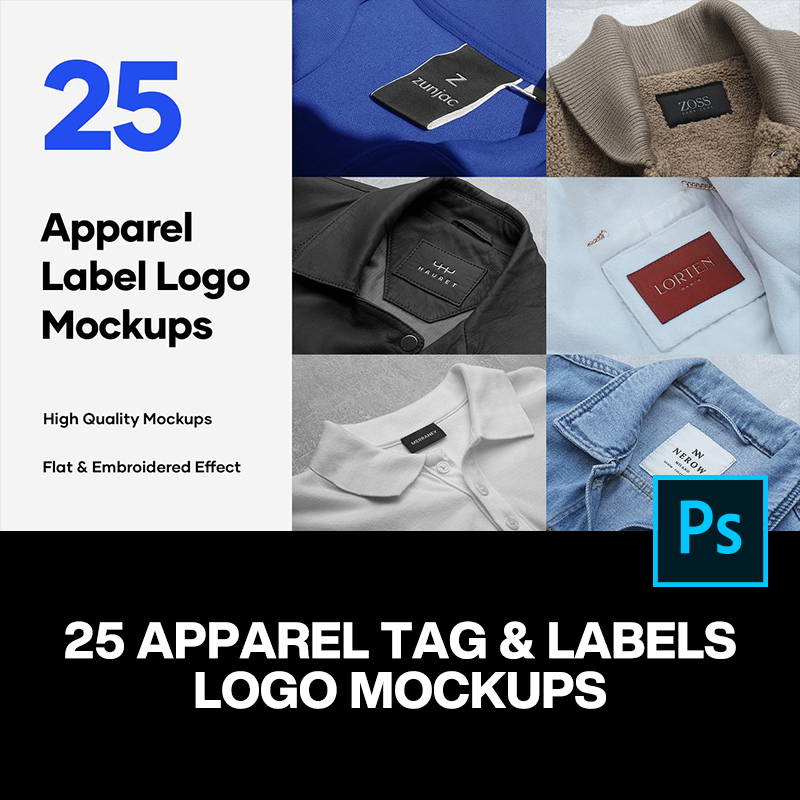25款服装商标logo标签领标织唛设计贴图ps样机素材场景展示效果
