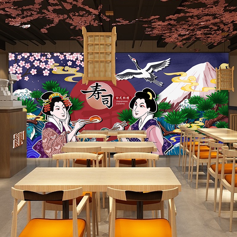 日本回转寿司店壁纸和风墙面装饰广告海报宣传画日式料理日料墙纸