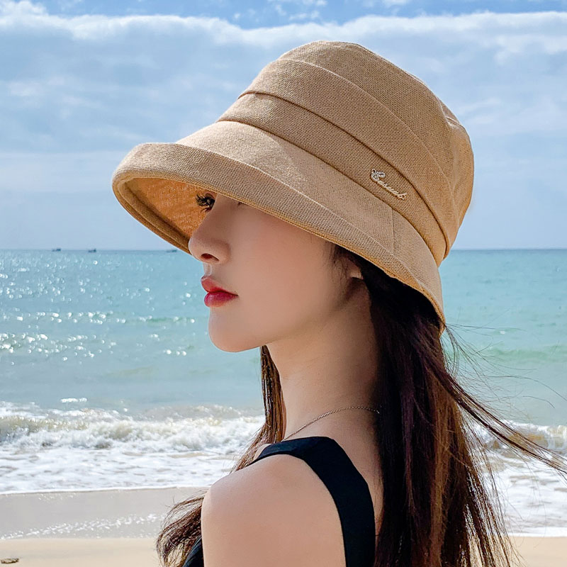 2024新款渔夫帽子女夏日本和纸遮阳防晒帽时尚优雅卷边字母太阳帽