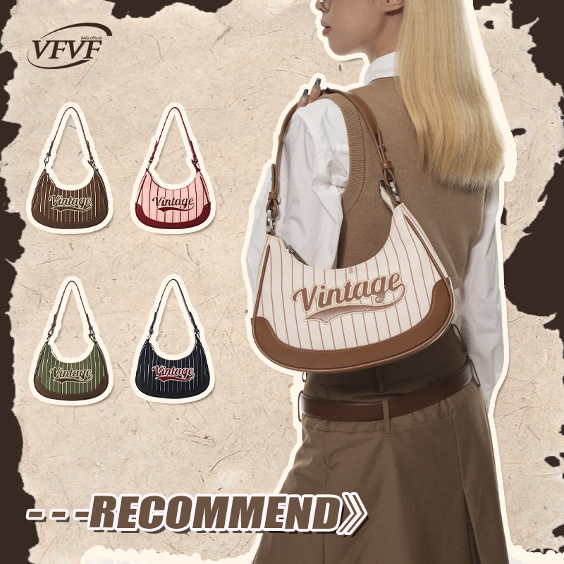 VFVF PS-S原创条纹单肩腋下月牙包美式复古饺子包斜挎手提女包包