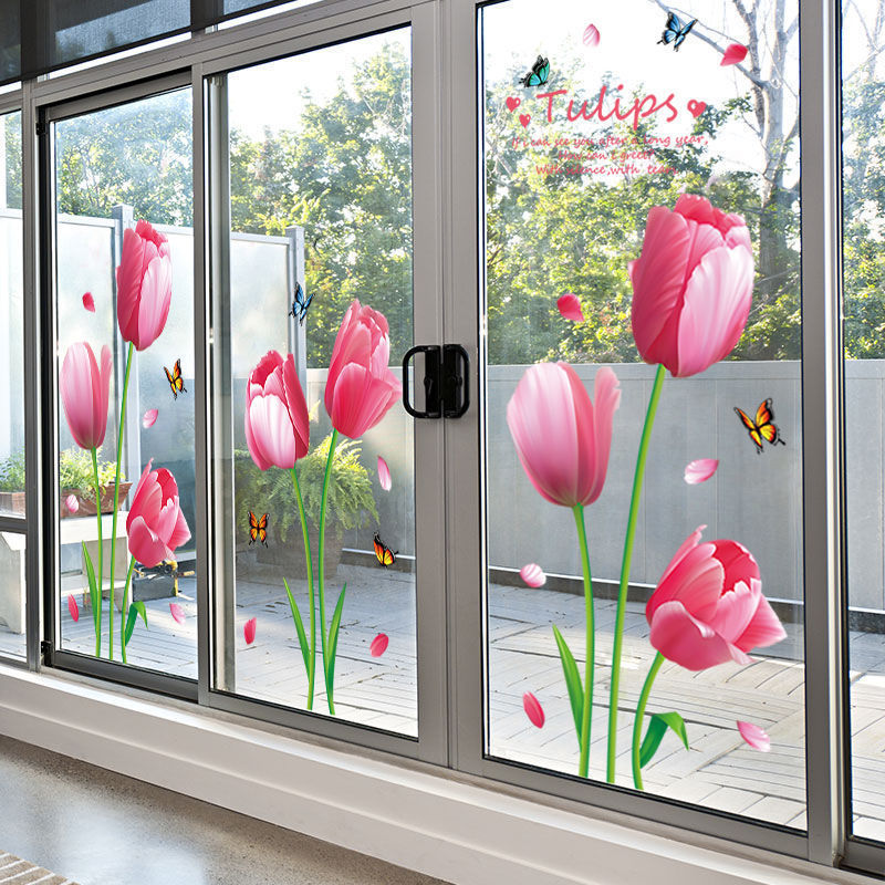 玻璃门贴纸客厅卧室装饰窗花贴墙贴画创意阳台温馨花朵自粘墙纸