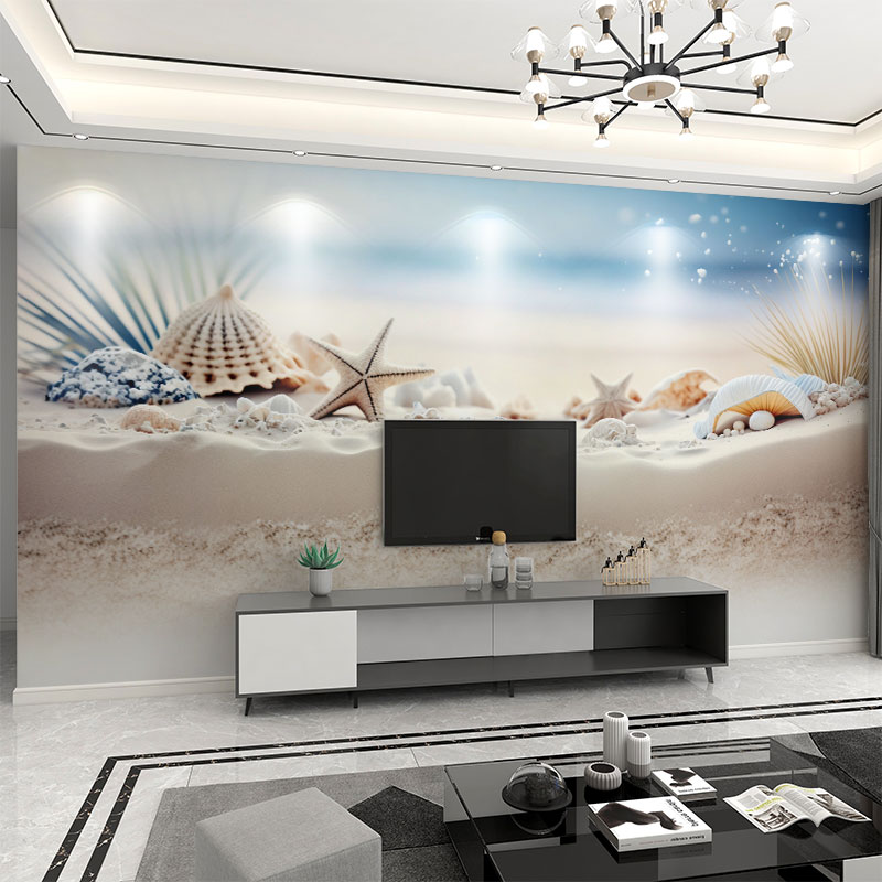 墙纸3D立体海洋现代简约轻奢电视背景墙壁布客厅壁纸卧室墙布壁画