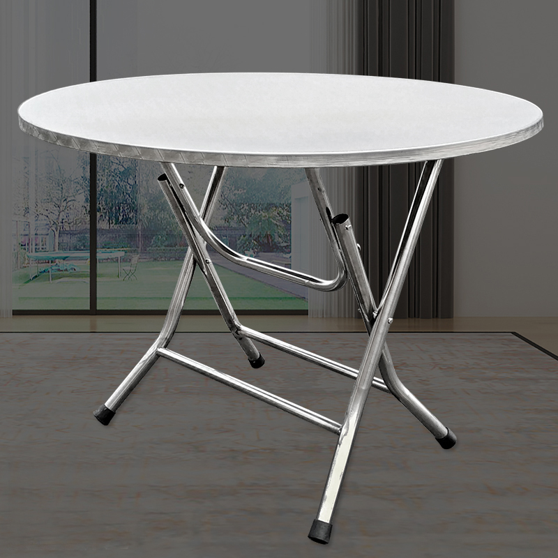 1.2米1不锈钢折叠桌子餐桌家用吃饭圆形大圆桌面方可收折活动圆台