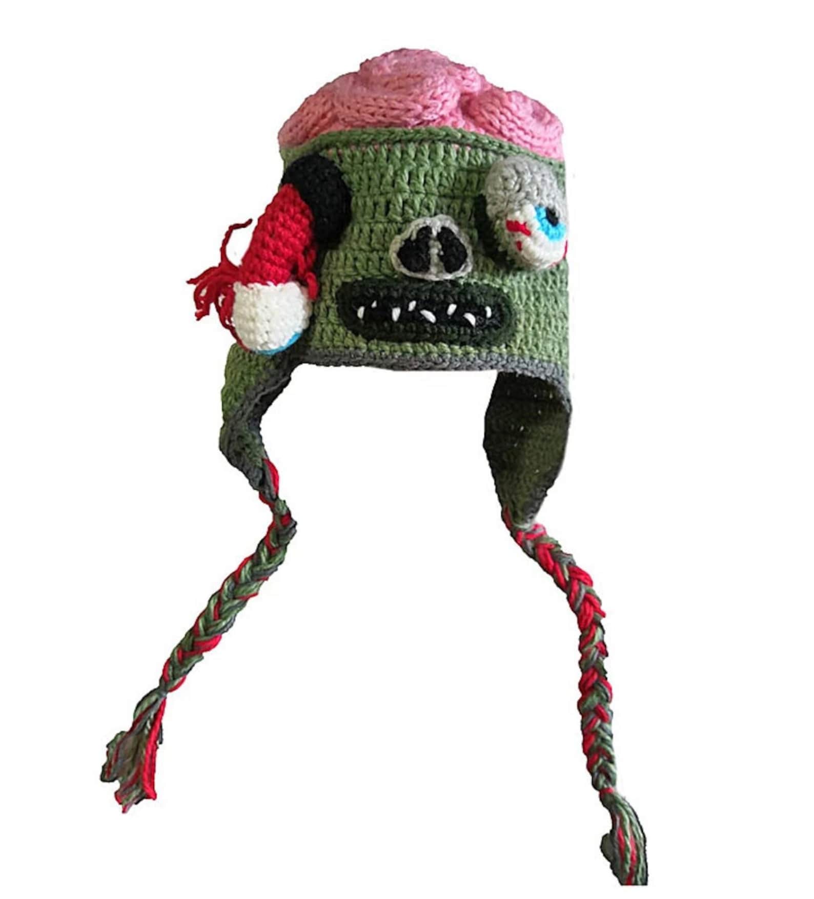 万圣节恶搞脑子帽创意嘻哈手工毛线帽卡通怪物帽针织头套帽子潮流