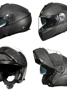 高档FASEED碳纤维揭面盔双镜片摩托车头盔男女全盔防雾3C认证大码