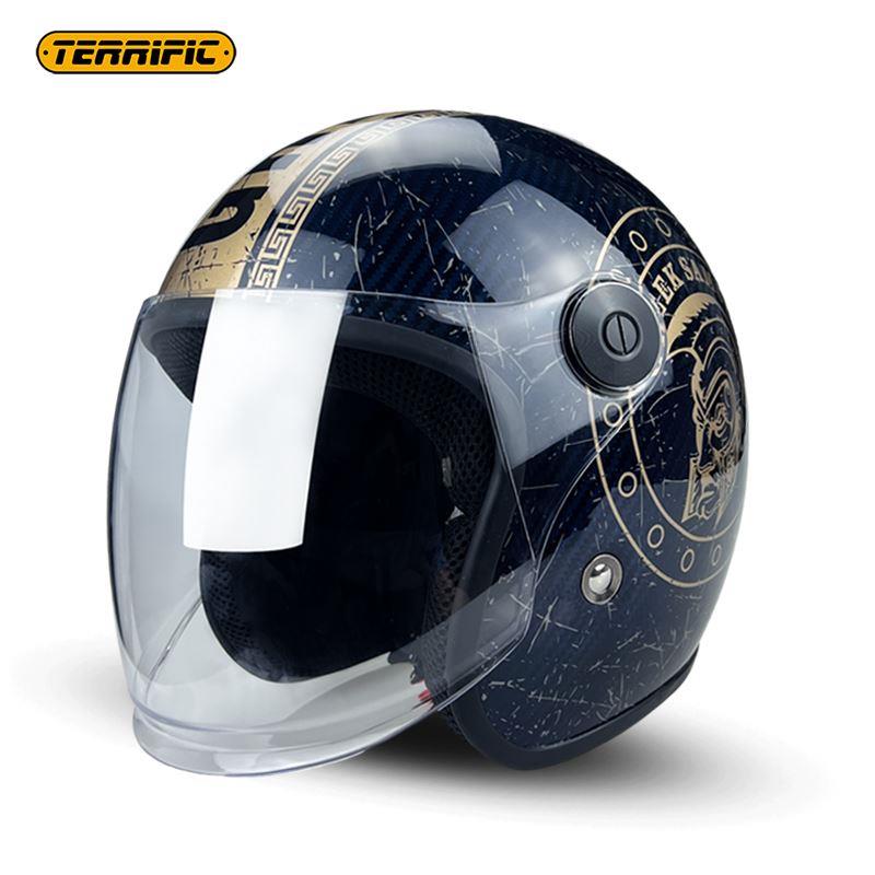 TERRIFIC摩托车头盔碳纤维超轻夏季半盔复古哈雷男女款四分之三盔