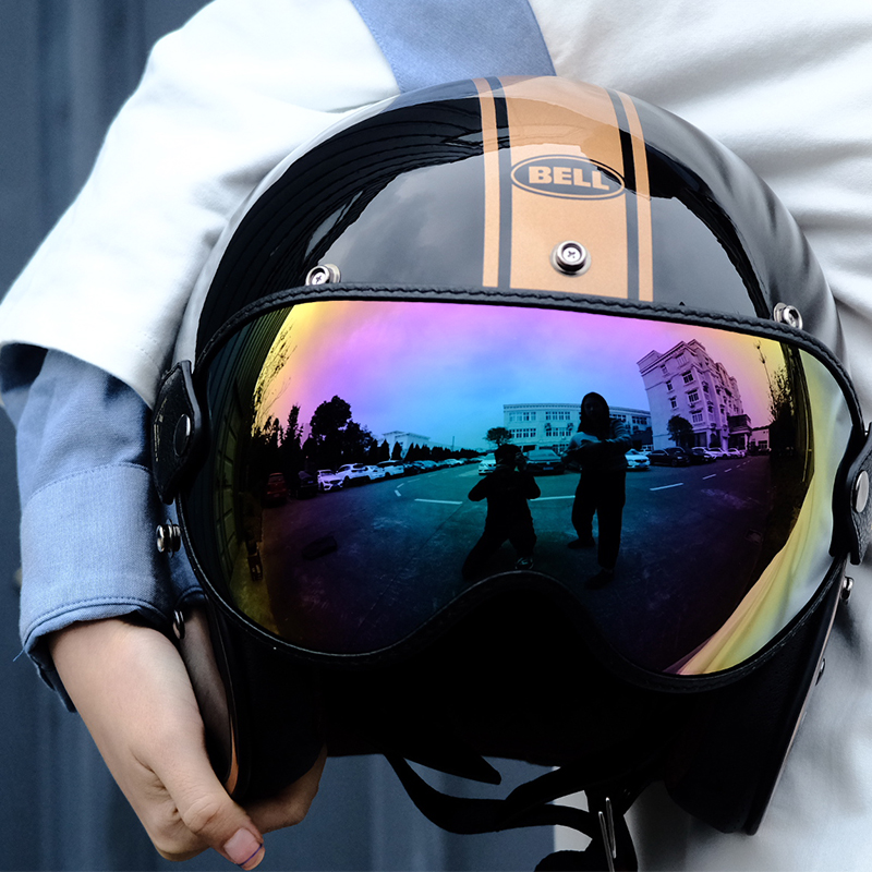 摩托车骑行头盔护目镜复古机车全盔风镜3/4盔防风防雨半盔泡泡镜