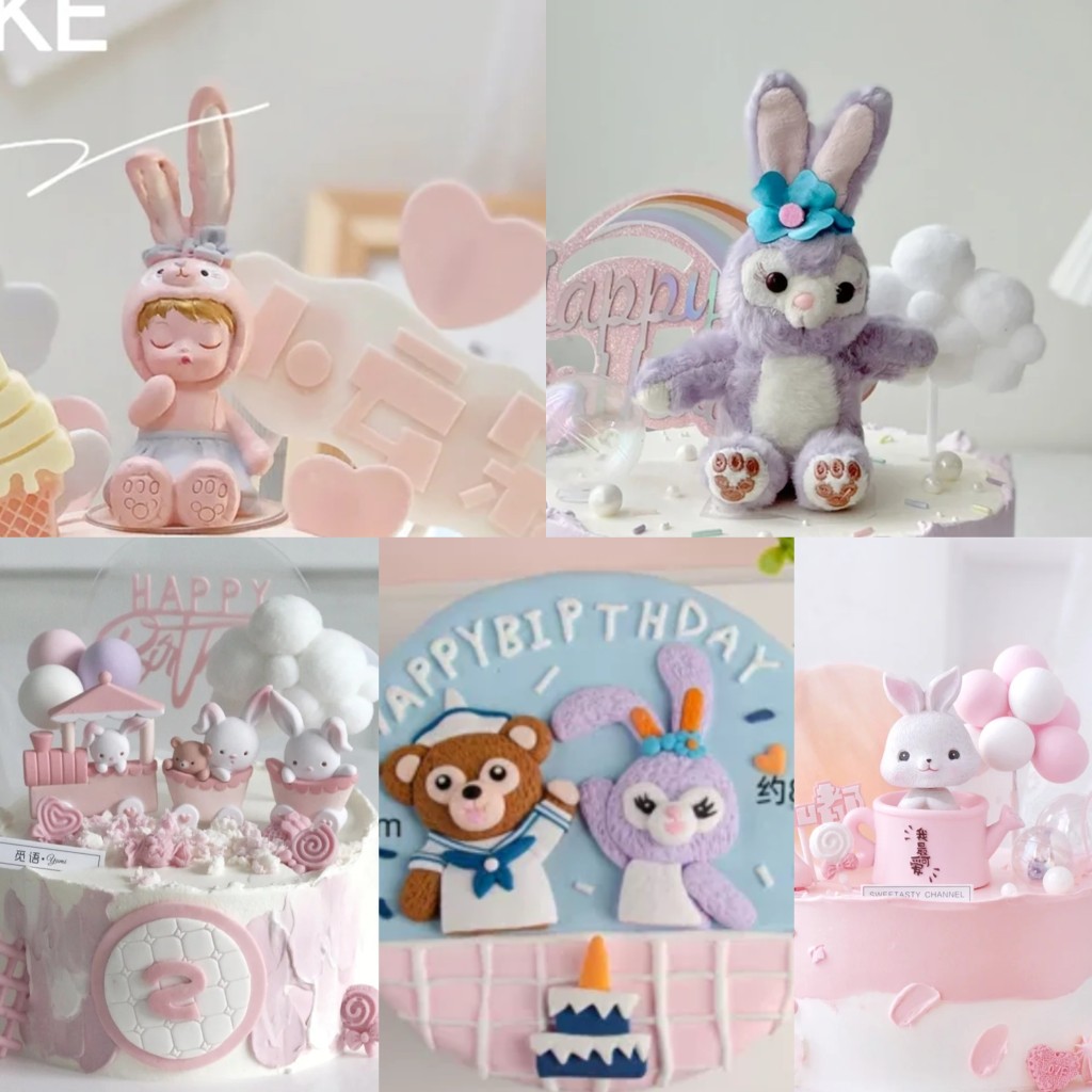 生日蛋糕装饰玩偶 布艺兔子粉色蓝色茶杯兔粉嫩小火车兔摆件包邮