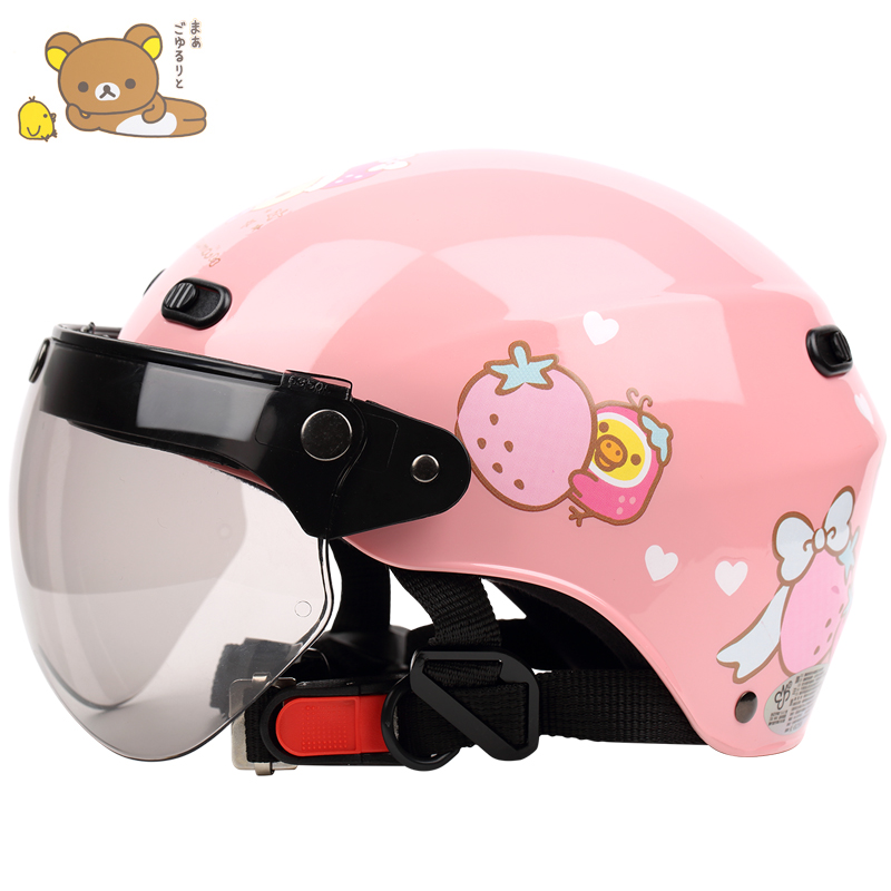 台湾头盔粉色拉拉熊电动摩托车成人头盔女防晒紫外线夏季半盔