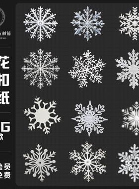 圣诞节冬季冬天下雪花纹理图案装饰元素手账免扣PNG图片设计素材