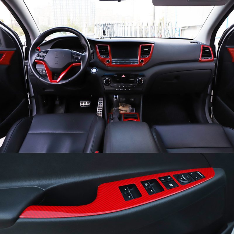 适用于2015 6 7 8老款现代途胜内饰改装排挡车门扶手红碳纤桃木贴