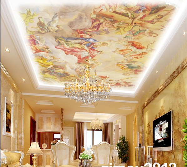 欧式人物油画壁画天使壁纸KTV酒店酒吧客厅卧室天花吊顶天顶墙纸