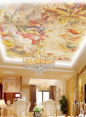 欧式人物油画壁画天使壁纸KTV酒店酒吧客厅卧室天花吊顶天顶墙纸
