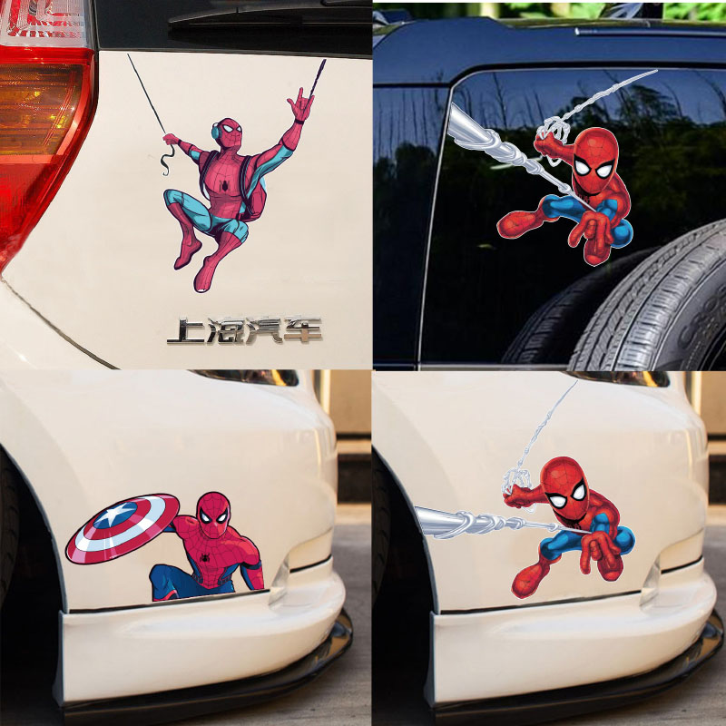 蜘蛛侠吐丝盾牌搞笑个性创意车贴遮盖划装饰痕摩托电动汽车贴纸