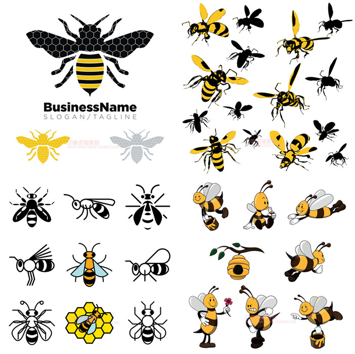 A0883矢量AI设计素材 卡通昆虫蜜蜂大黄蜂logo插图背景