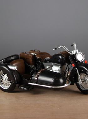 二战德国宝马R71侉子偏三轮摩托车模型复古怀旧客厅橱窗装饰摆件