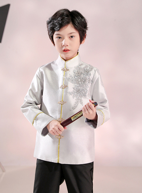 儿童唐装春秋男童中式主持人演出服小男孩中国风古装礼服套装冬季