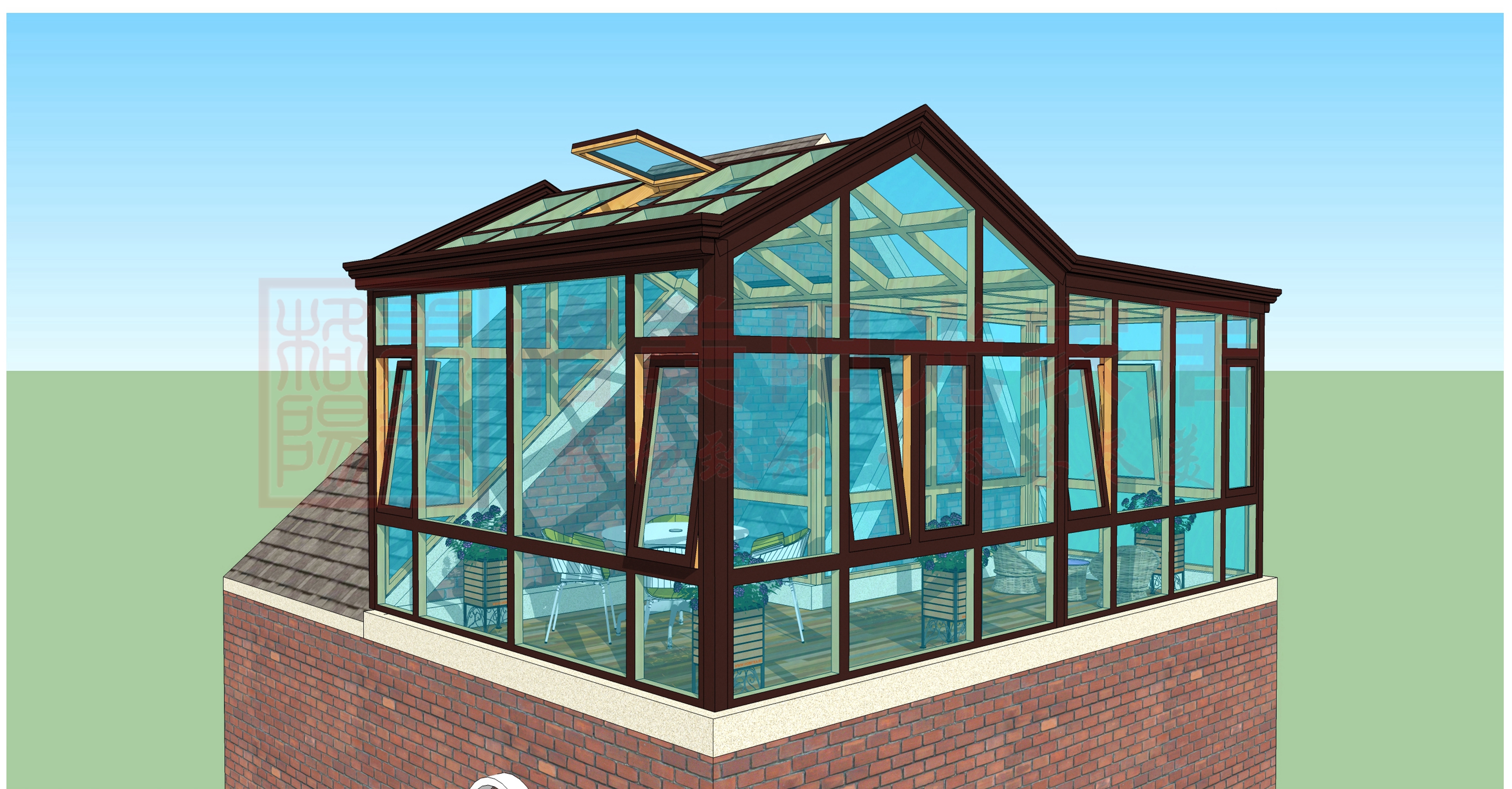 代画阳光房效果图建模设计雨棚葡萄架门窗凉亭廊架CAD庭院别墅