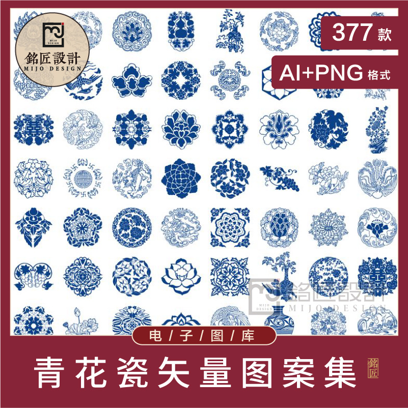 148青花瓷图案中国风国潮瓷器花纹样式高清PNG免抠图片AI矢量素材