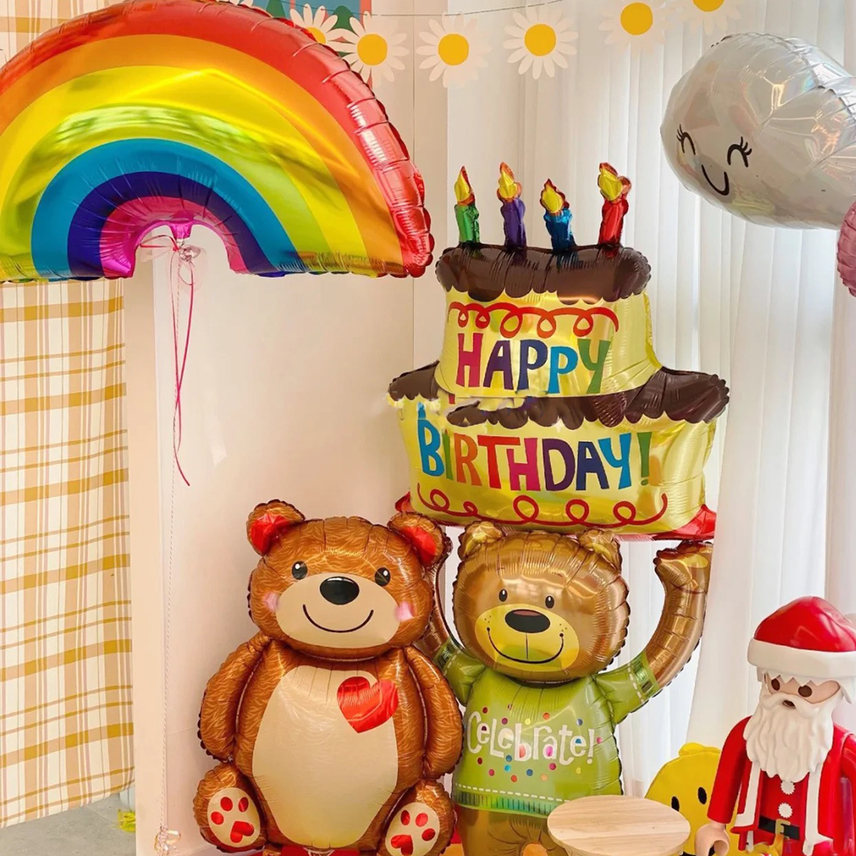 韩国ins举蛋糕小熊气球卡通铝膜儿童生日派对布置装饰道具背景
