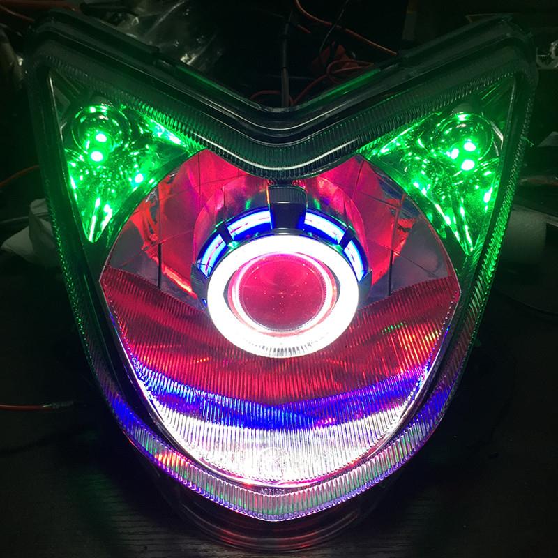 雅马哈迅鹰电动摩托车LED大灯天使眼总成改装Q5海S5透镜车灯氙气