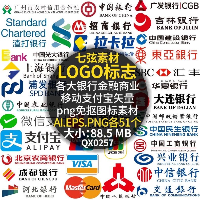 中国银行银联微信移动支付支付宝logo矢量标志素材png免抠图标识