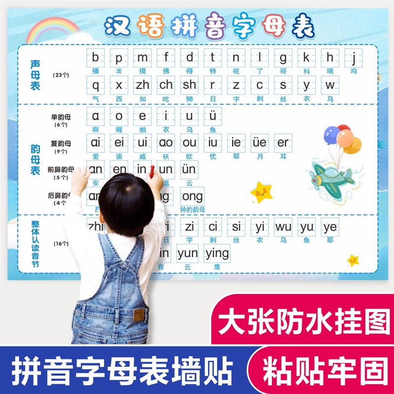 26个汉语拼音字母表墙贴一年级声母韵母整体认读音节拼Z读全表挂