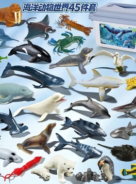 仿真海洋动物模型玩具儿童海底世界生物鲨鱼鲸鱼海龟玩偶礼物昆虫