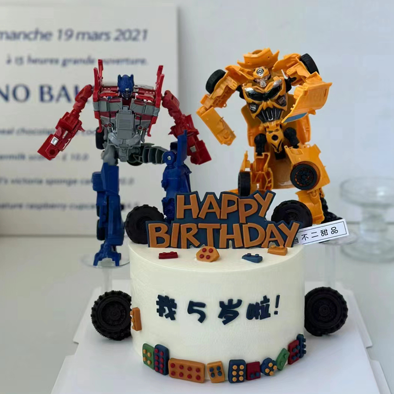 男孩生日蛋糕装饰插件网红变形机器人摆件儿童大黄蜂轮胎模型插牌